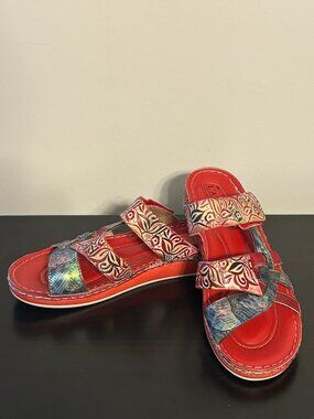 L' ARTISTE By Spring Step Sz 42 US 11 Caiman Red Leather Slide Sandals